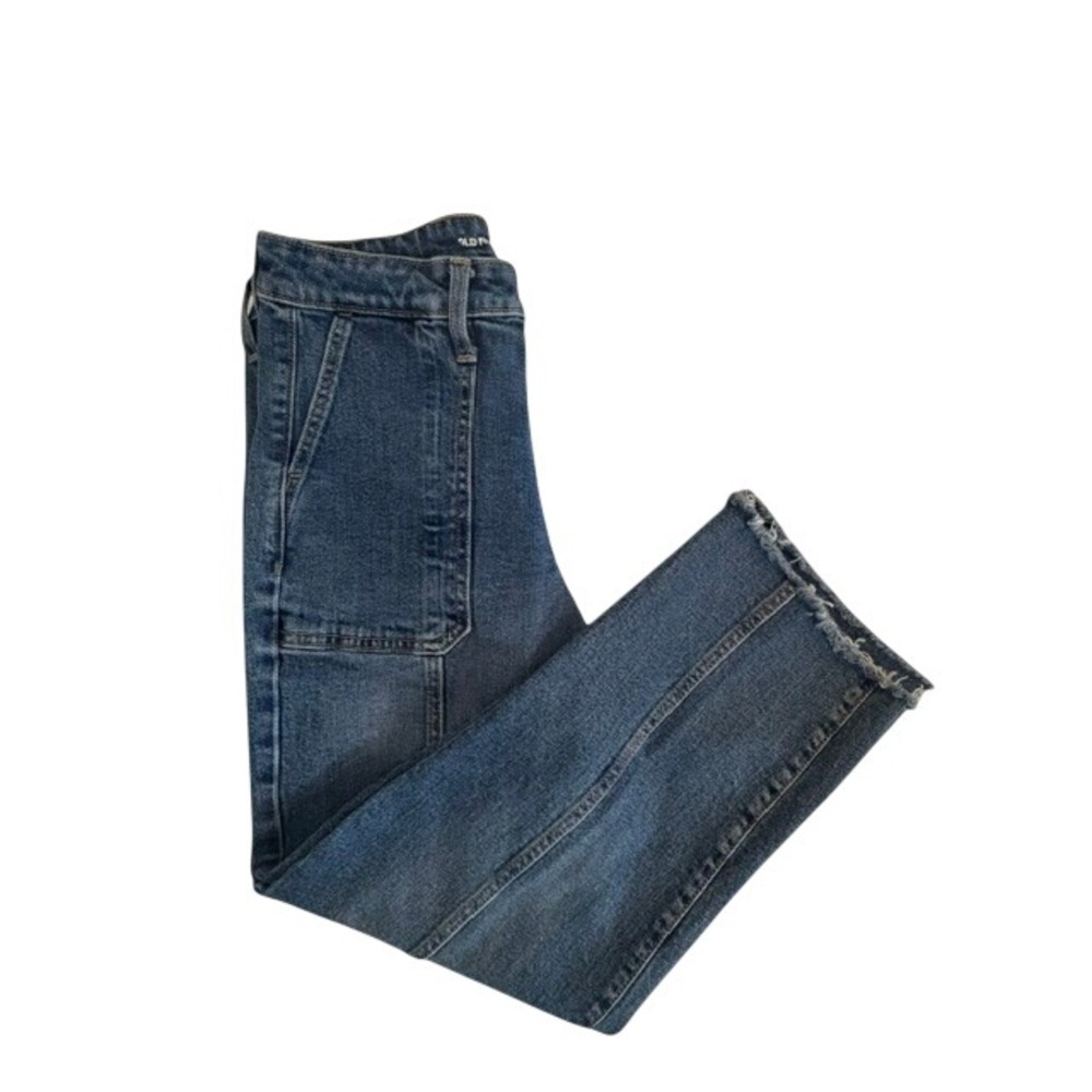 Old Navy High-Rise OG Loose Jeans Womens 8 Blue Denim Wide Leg Raw Hem Utility